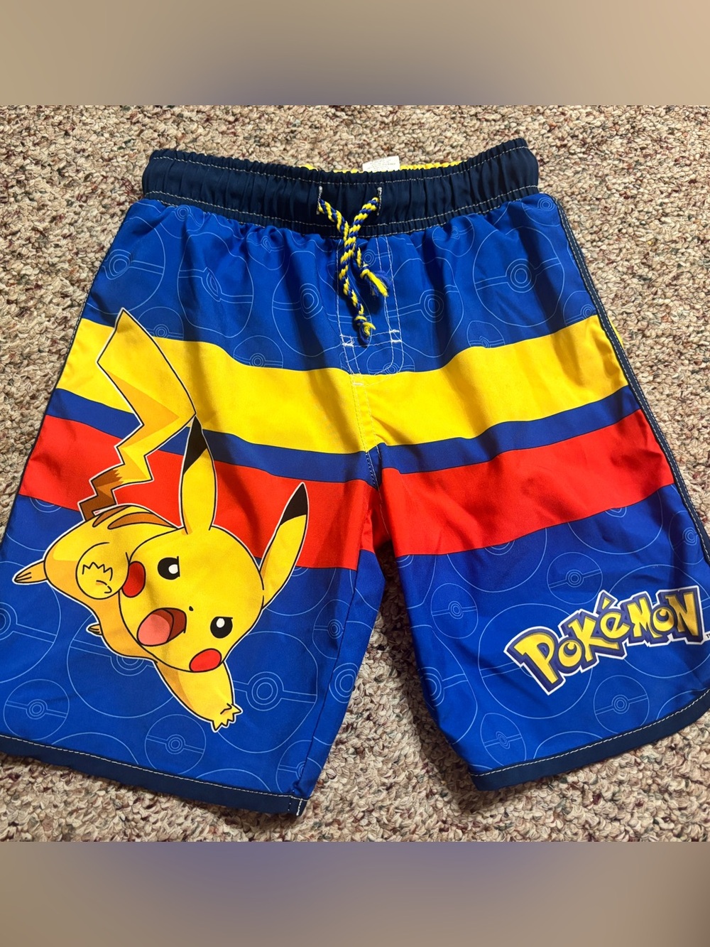 Pikachu Boys' Blue, Yellow & Red Swim Shorts